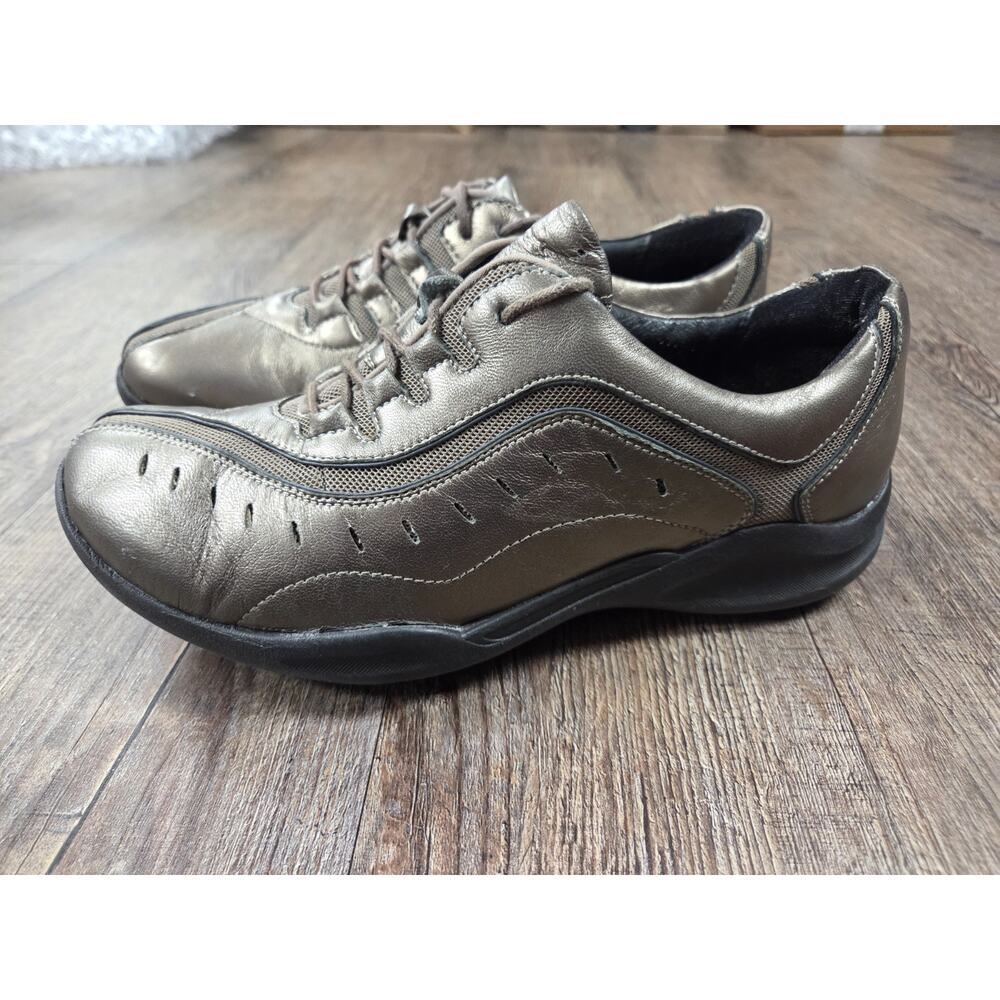 Clarks Womens Shoes Wave Wheel Pewter Metallic Leather Comfort Sneaker Size 7M